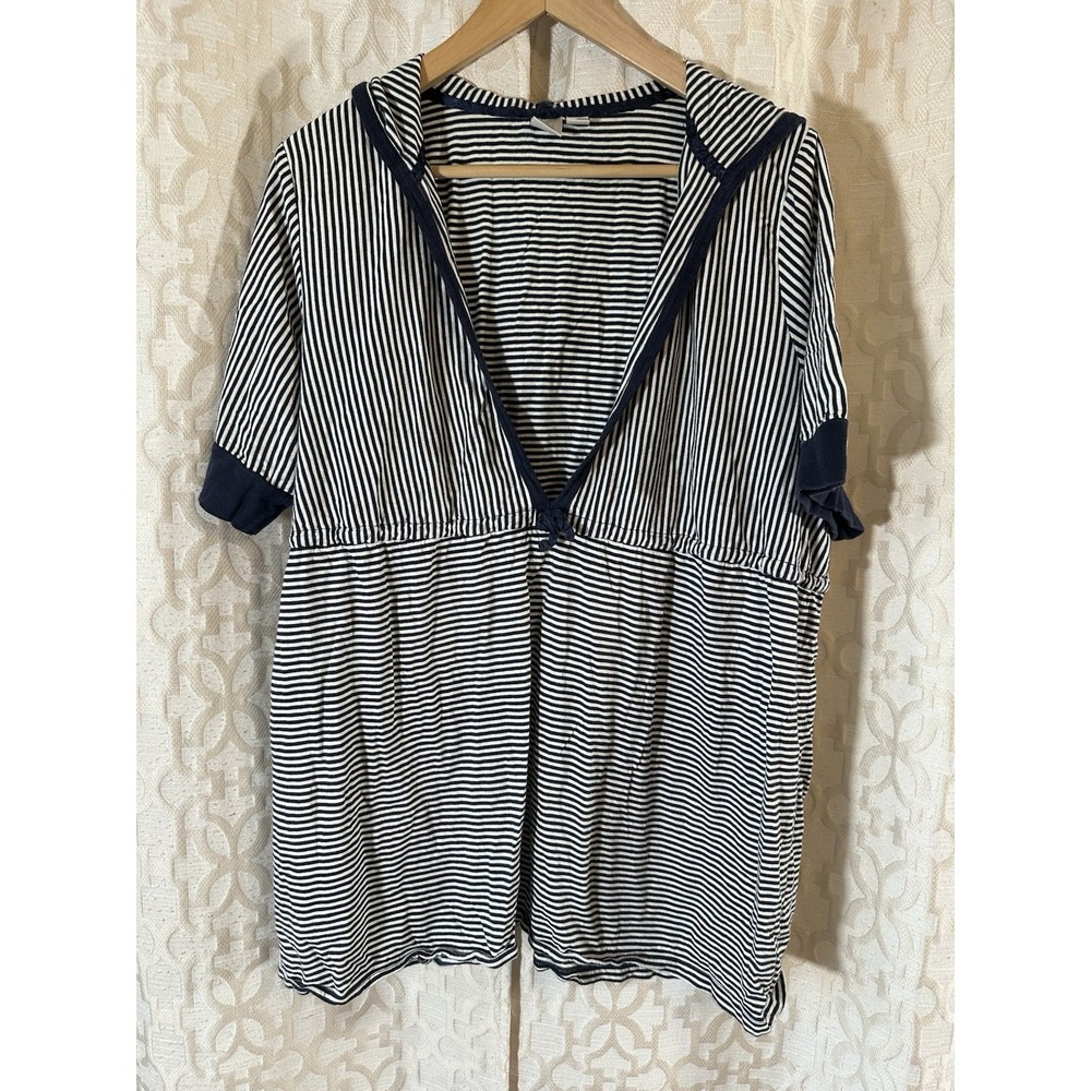 Caslon Cotton Hoodie Top Blue White Striped Lightweight Pullover Size 1X